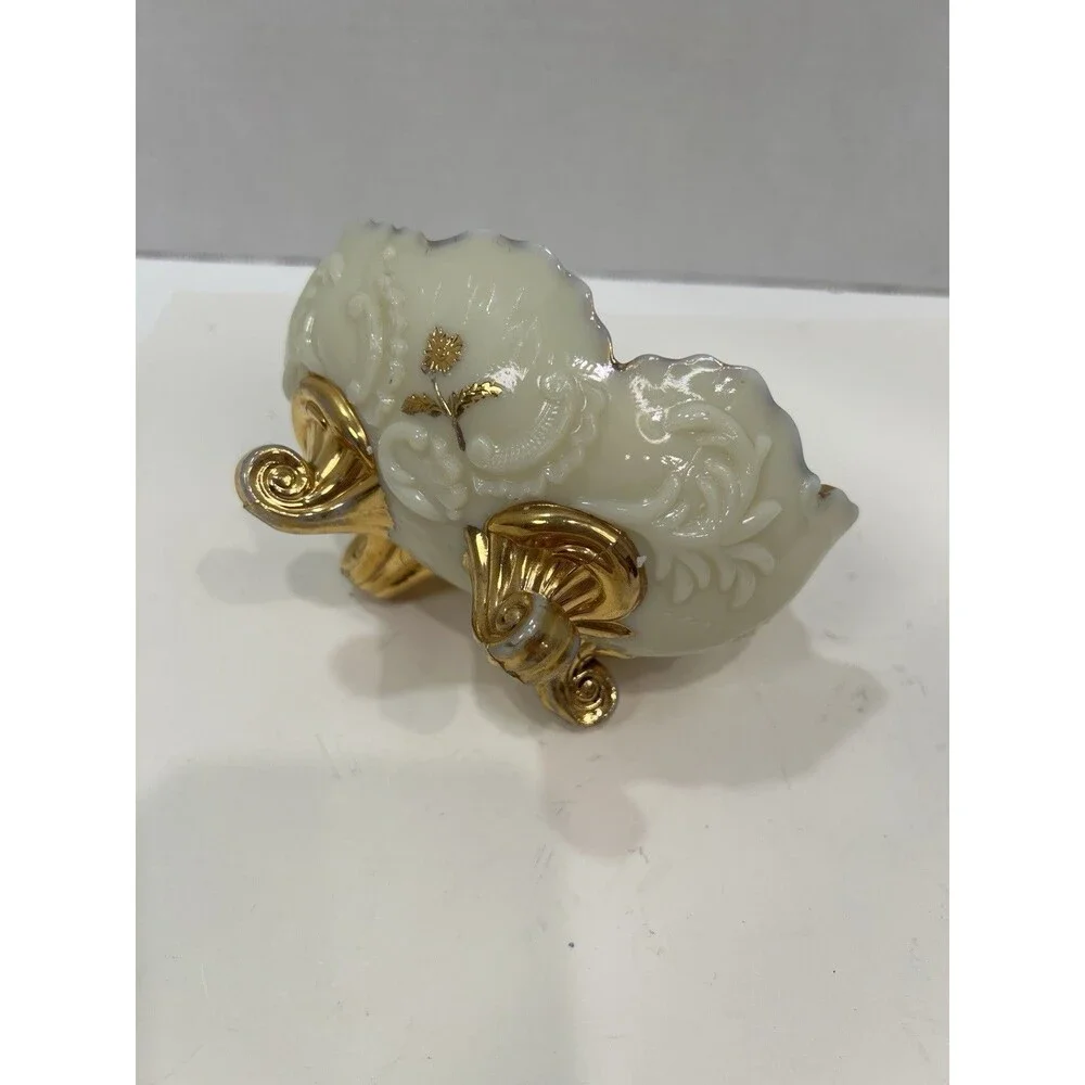 Antique Northwood Louis XV Custard Glass Footed Berry/Nut Bowl, 1898-1899 Gilded